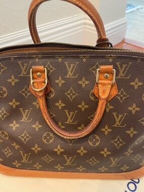 Louis Vuitton Monogram Shoulder Bag with Tan Leather and Gold Hardware